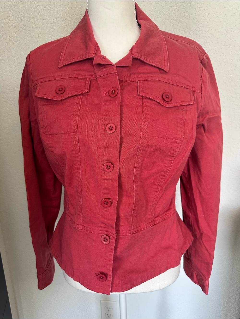Rafaella Women's Coral-Red Button Front Jean Jacket